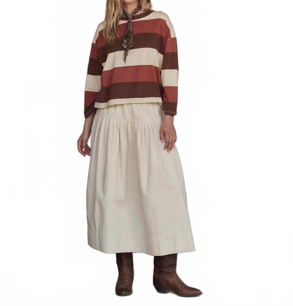NEW THE GREAT. field cropped sweep tee in ashwood stripe